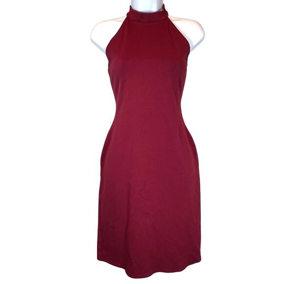 Rolla Coster Bodycon Halter Midi Dress Women's M Burgundy Wine Back Zip - Picture 1 of 7